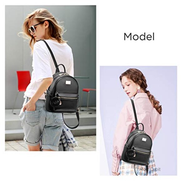 Mini Vegan Leather Backpack Purse with Pompom, Adjustable Straps, 4 Pockets main image 4